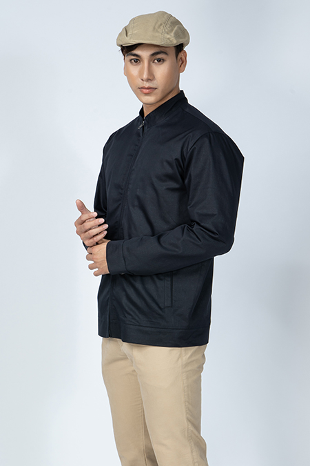 Áo Jacket Khaki nam Novelty cổ trụ màu xanh đen NJKMHTMT3R1905692