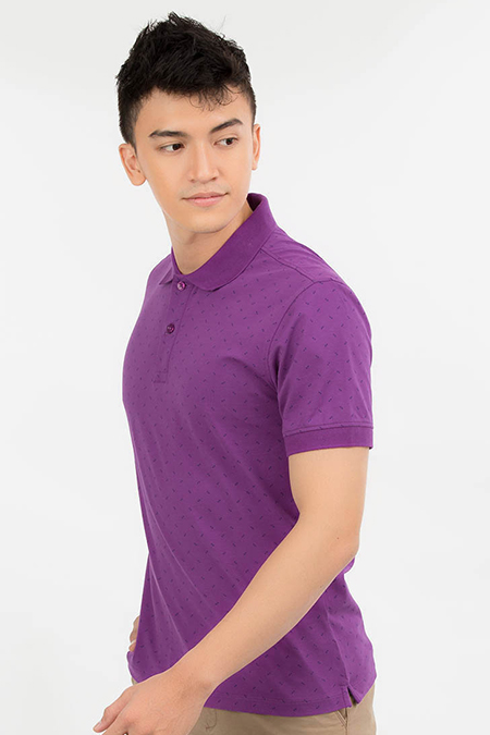 Áo Polo nam Novelty Regular Fit in họa tiết màu tím in NATMINMCSR180026N