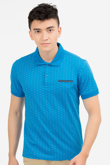 Áo Polo nam Novelty Regular Fit in họa tiết màu xanh dương NATMINMCSR180024N