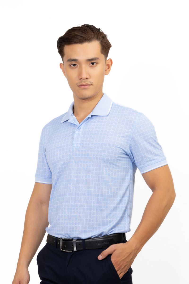 Áo thun Polo cổ bo Novelty sọc caro nhỏ NATMHCMCLR191110N
