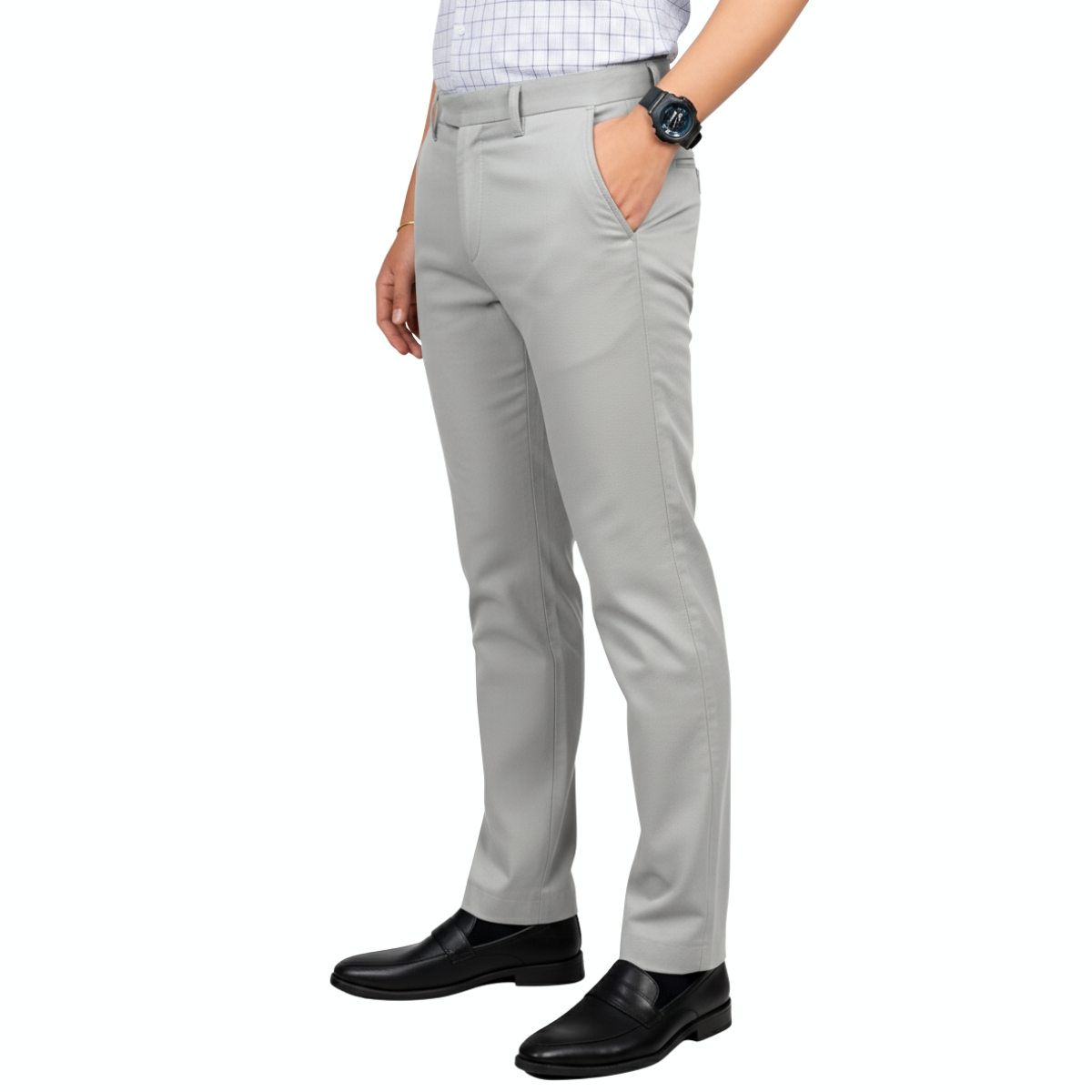 QUẦN DÀI KHAKI NAM 0PLY NOVELTY REGULAR FIT TRƠN MÀU XÁM NHẠT NQKMMNMCSR2507120