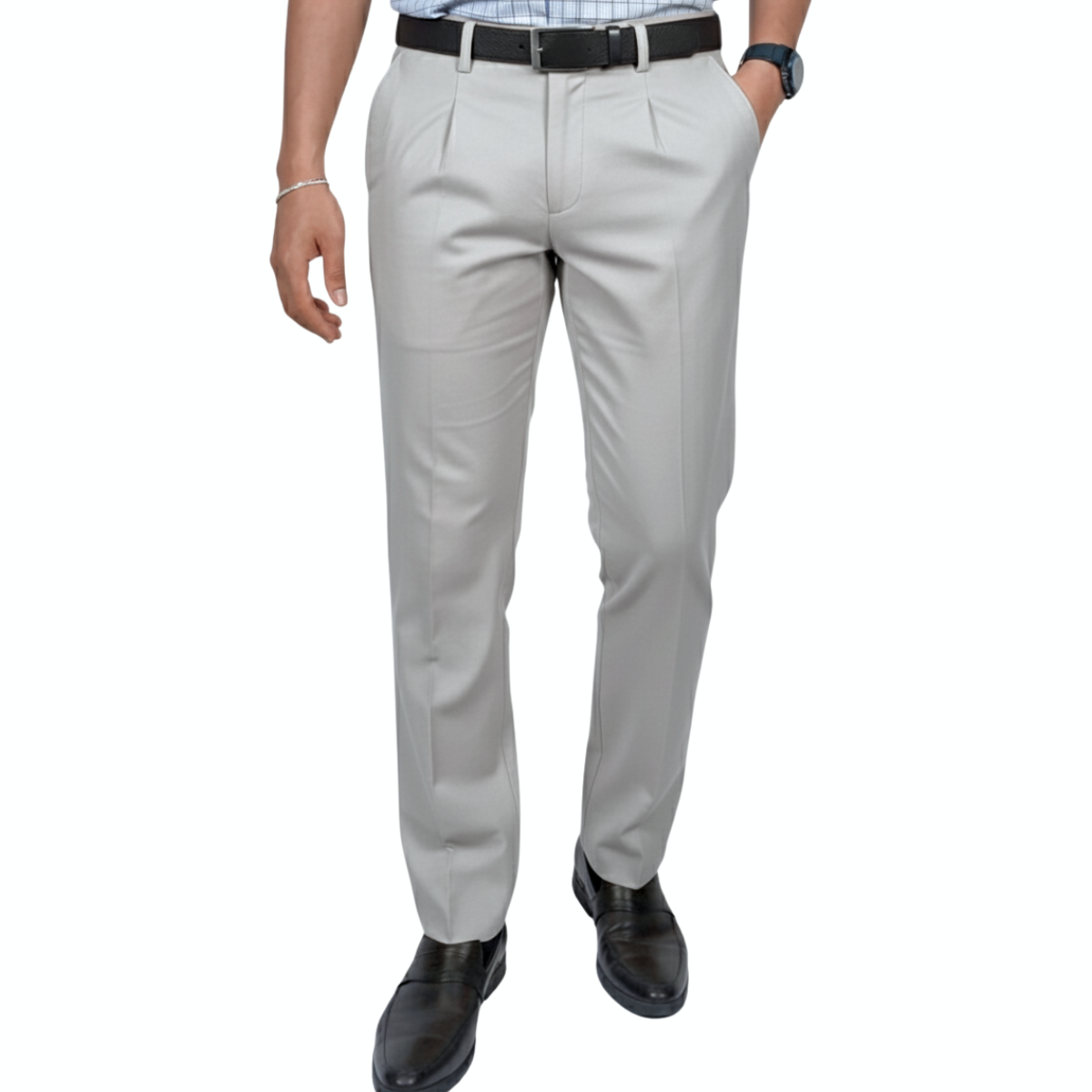 QUẦN DÀI KHAKI NAM 1PLY NOVELTY CLASSIC TRƠN MÀU XÁM NHẠT NQKMMNMCSC2507171