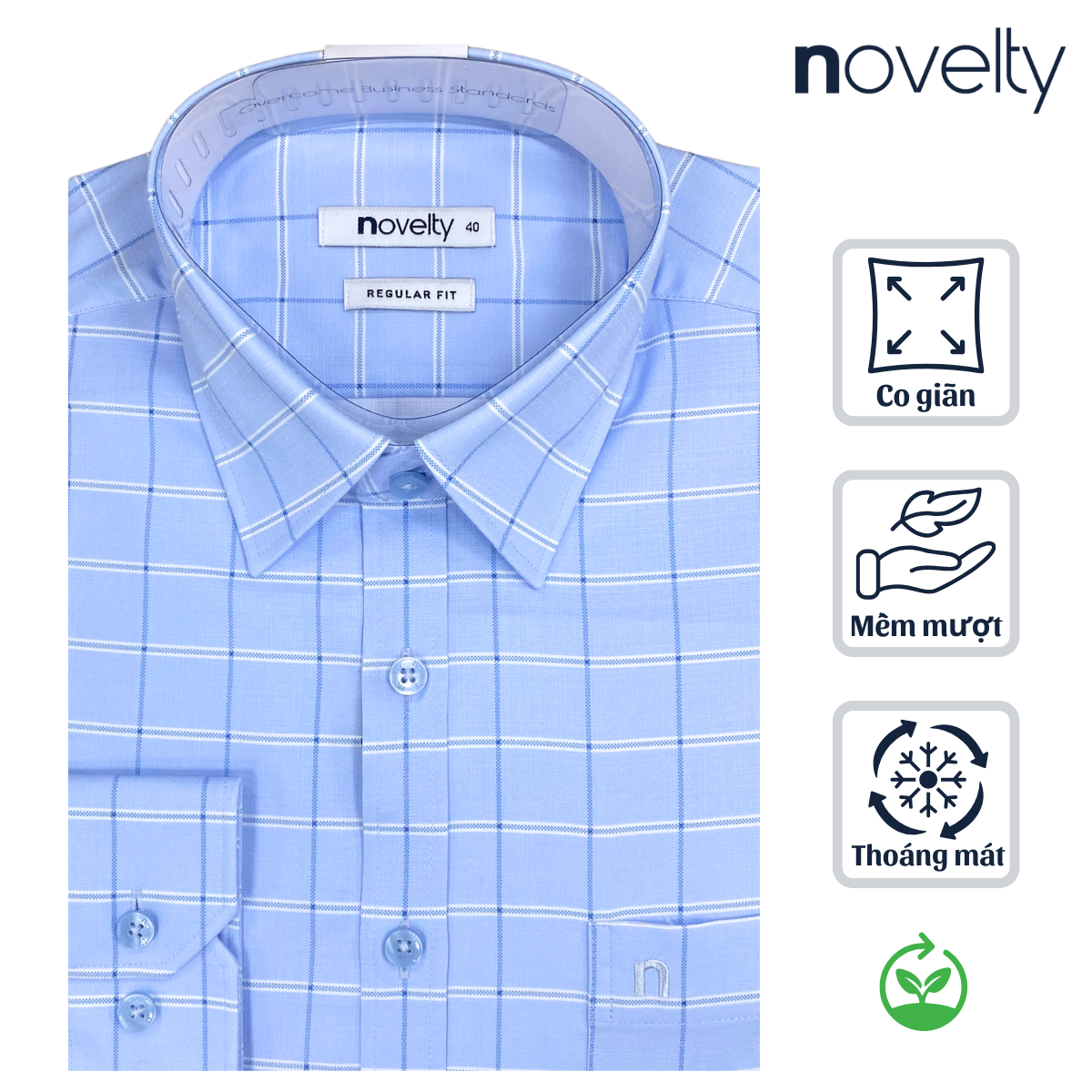 Áo sơ mi nam dài tay Novelty Regular fit Bamboo caro NSMMCLMT3R250214D
