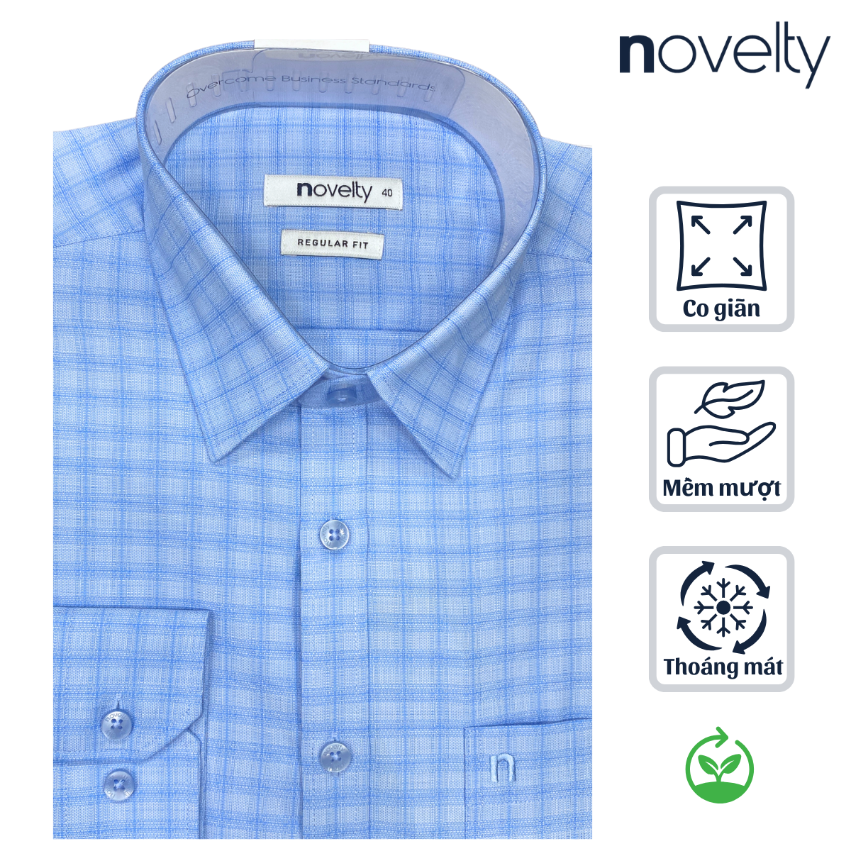 Áo sơ mi nam dài tay Novelty Regular fit Bamboo  caro NSMMCLMT3R250215D