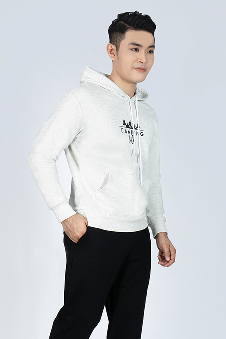 Áo Hoodie nam Novelty màu trắng Melange 190908A