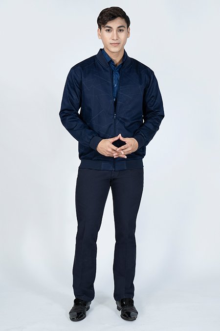 Áo Jacket Khaki Bomber nam Novelty in họa tiết màu xanh đen NJKMHTMT3R1905552