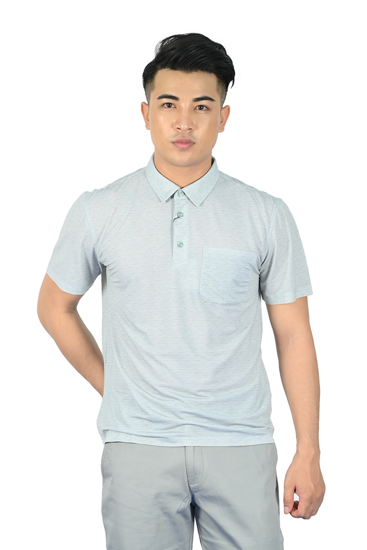 Áo Polo nam Novelty Regular fit xanh trắng NATMINMCLR210073N