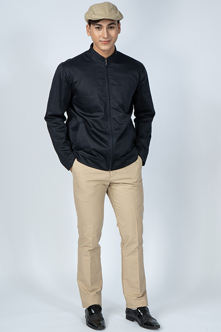 Áo Jacket Khaki nam Novelty cổ trụ màu xanh đen NJKMHTMT3R1905692