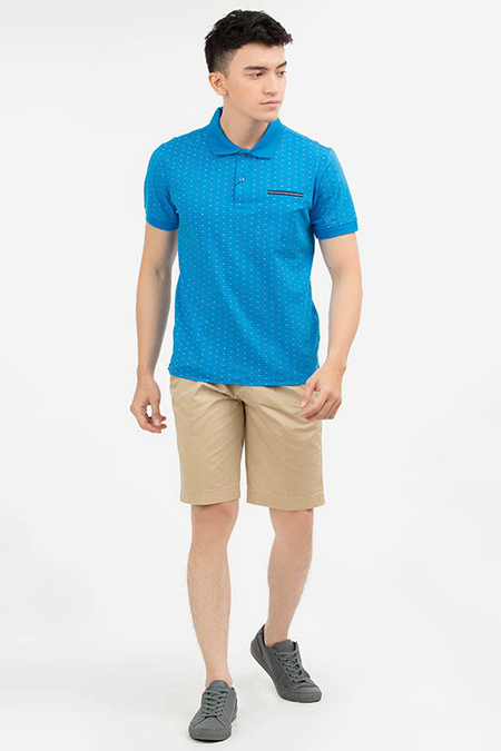 Áo Polo nam Novelty Regular Fit in họa tiết màu xanh dương NATMINMCSR180024N