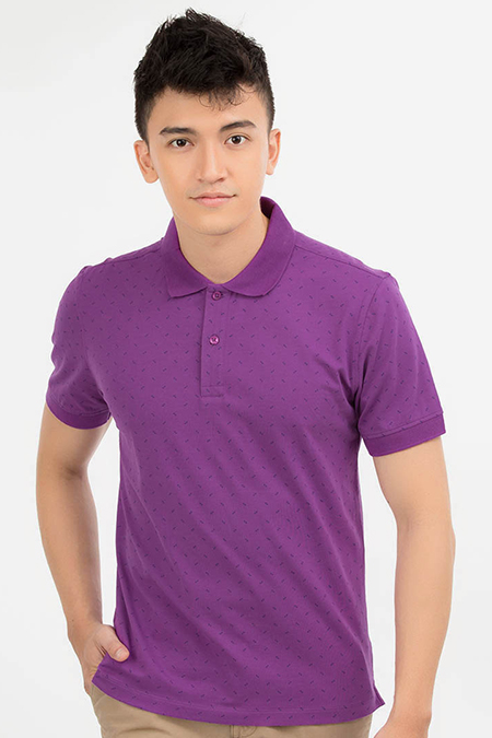 Áo Polo nam Novelty Regular Fit in họa tiết màu tím in NATMINMCSR180026N