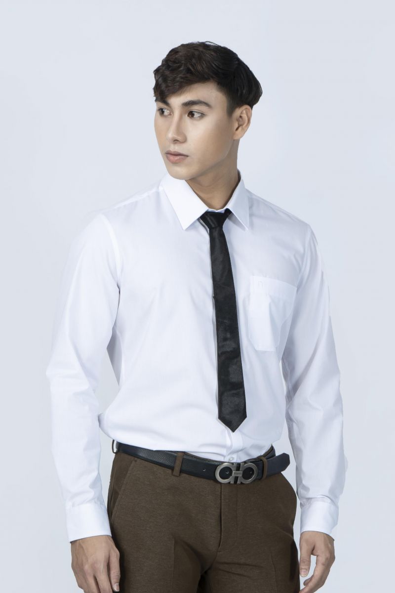 Áo sơ mi nam trắng trơn Novelty Regular fit dài tay NSMMTTMTCR190526D