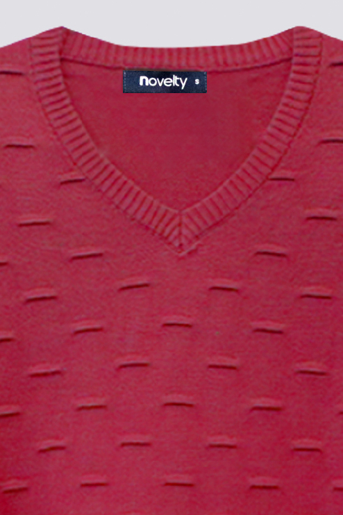 Áo len dài tay cổ tim Novelty đỏ đô họa tiết NALMINNACC170499I