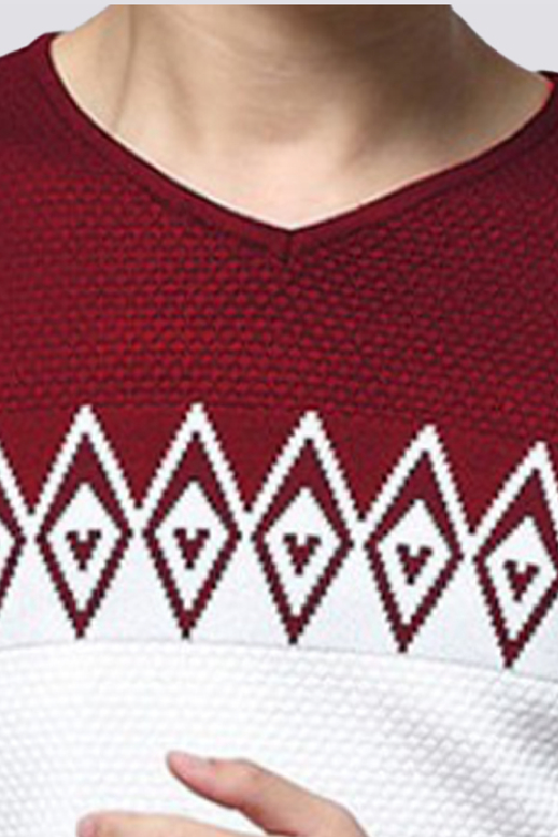 Áo len dài tay cổ tim Novelty đỏ sẫm họa tiết NALMINNACR170473I