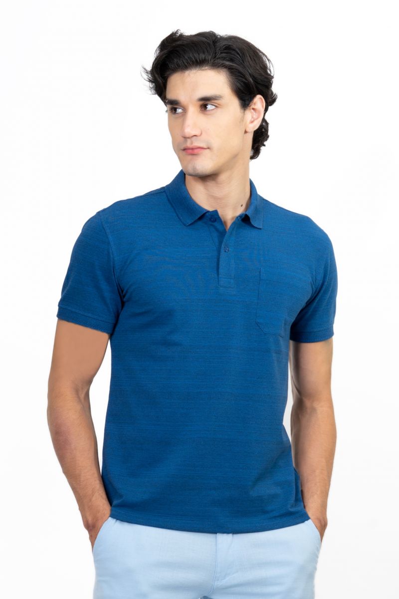 Áo Polo Melange nam Novelty màu xanh dương NATMMDMCSR191211N