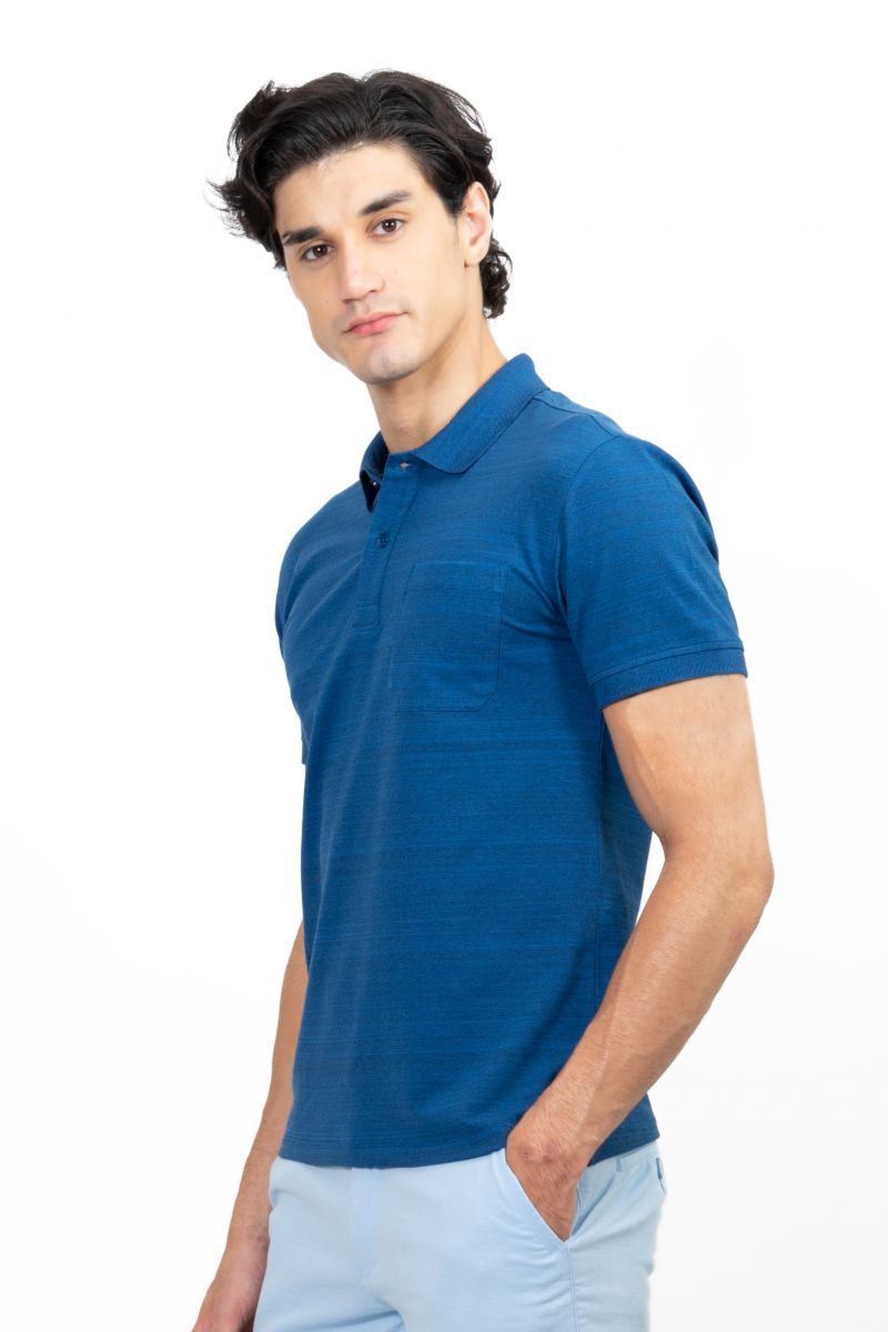 Áo Polo Melange nam Novelty màu xanh dương NATMMDMCSR191211N