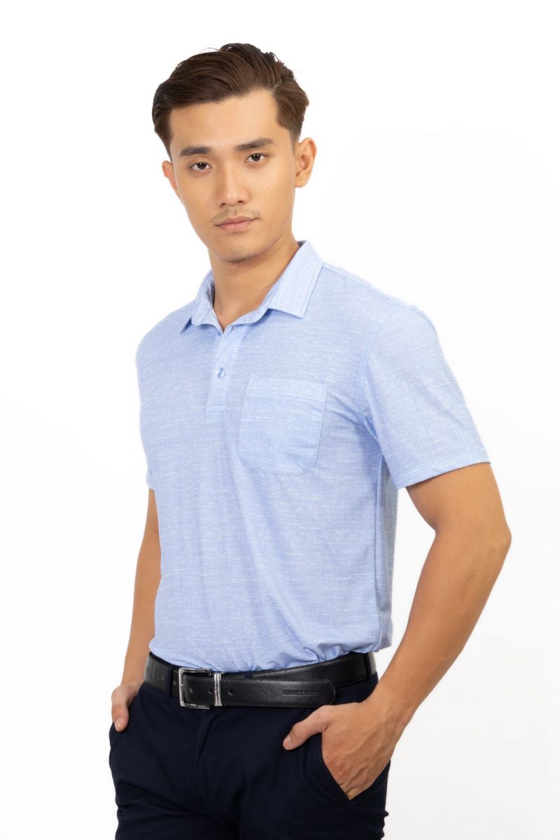 Áo Polo nam Novelty Regular fit cổ sơ mi hoa văn xanh dương nhạt NATMMNMCLR191114N