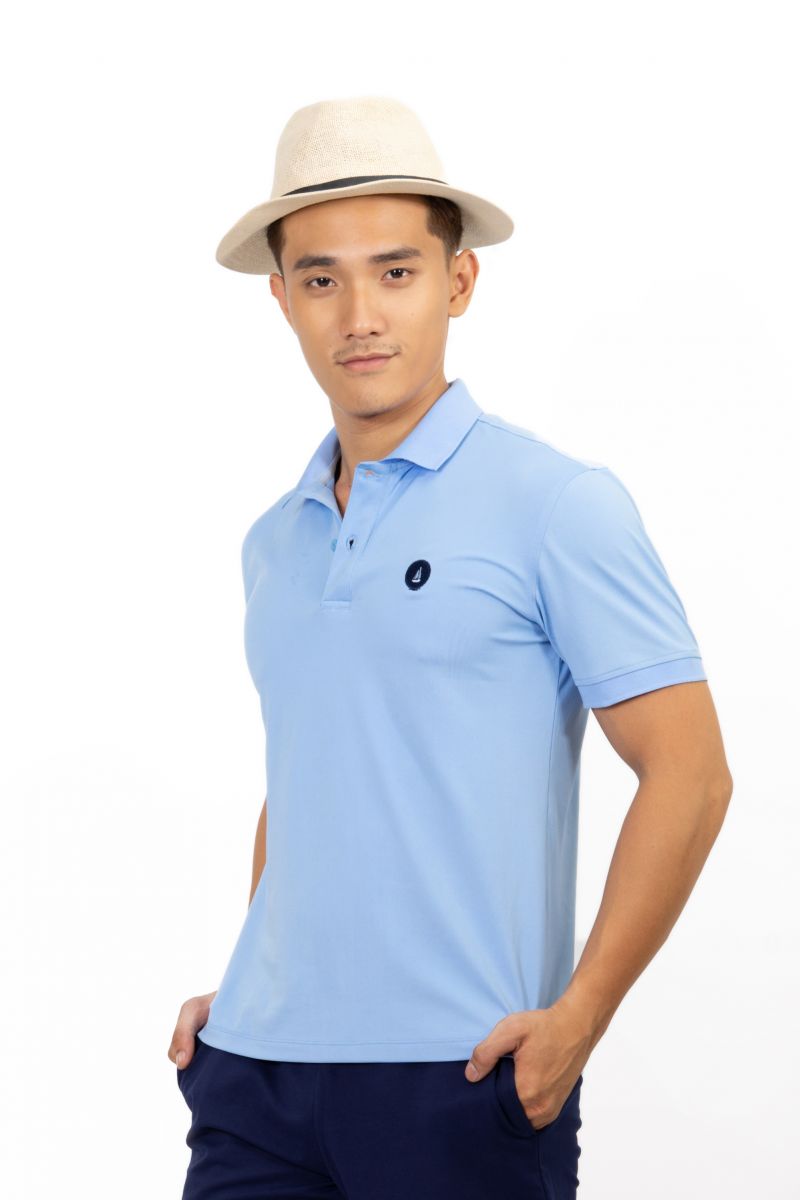 Áo thun Polo nam Novelty thêu họa tiết màu xanh biển NATMMNMPSR200012N
