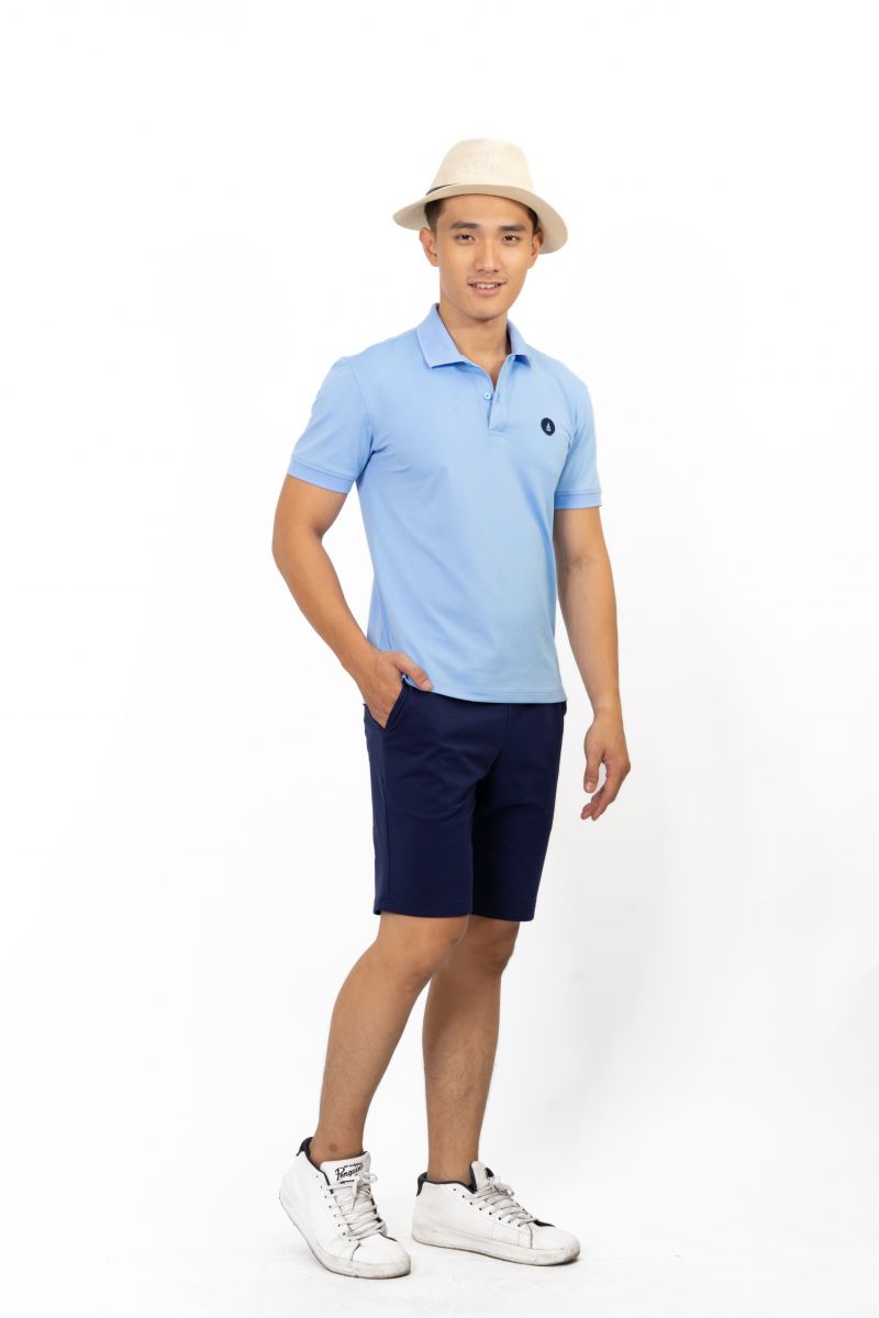 Áo thun Polo nam Novelty thêu họa tiết màu xanh biển NATMMNMPSR200012N