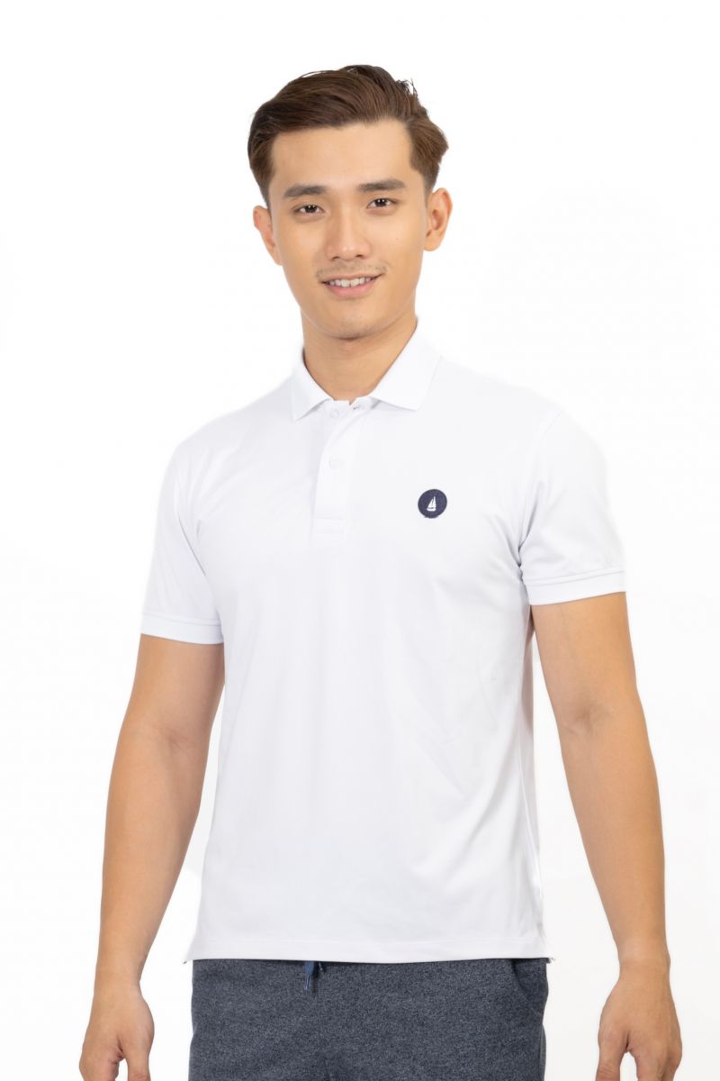 Áo thun Polo nam Novelty thêu họa tiết màu trắng NATMTTMPSR200024N
