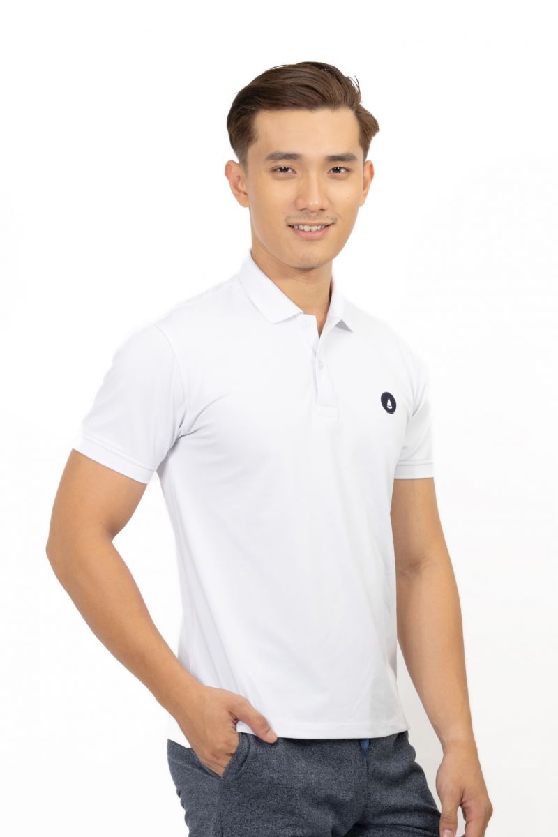 Áo thun Polo nam Novelty thêu họa tiết màu trắng NATMTTMPSR200024N