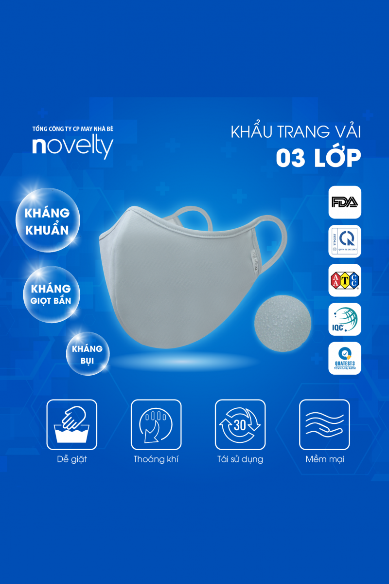 Bộ 6 Khẩu trang vải 3 Lớp NOVELTY chất liệu vải kháng khuẩn