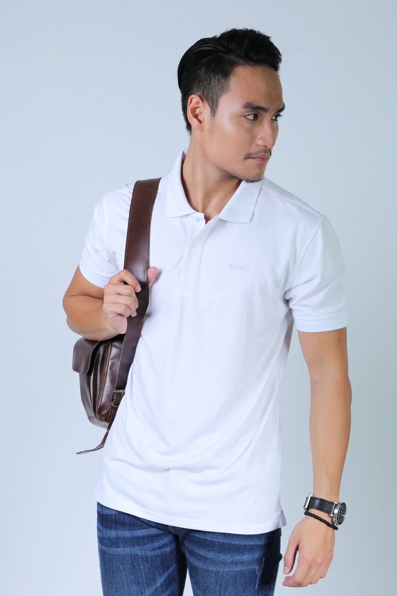 Áo Polo nam Novelty Regular fit trắng trơn NATMMWMT3R180082N