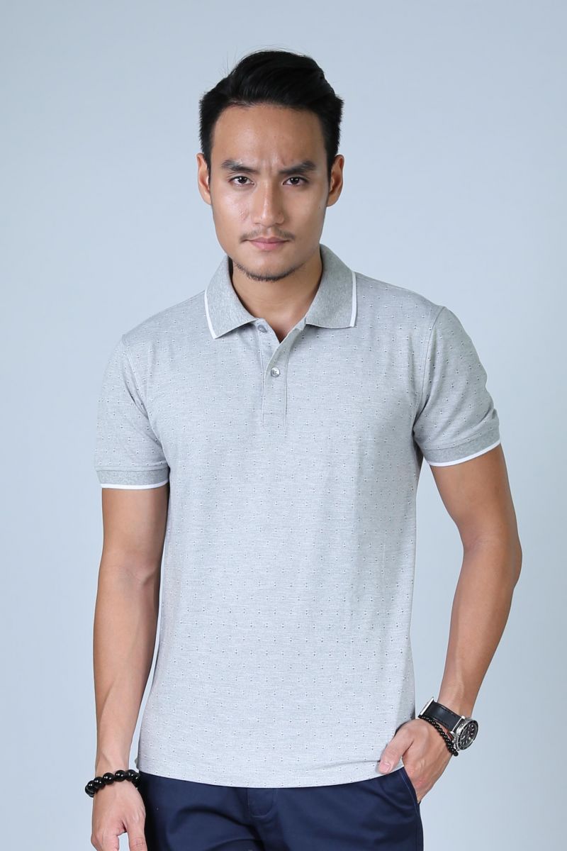 Áo Polo nam Novelty Regular fit Bamboo màu xám nhạt họa tiết NATMINMT3R180049N