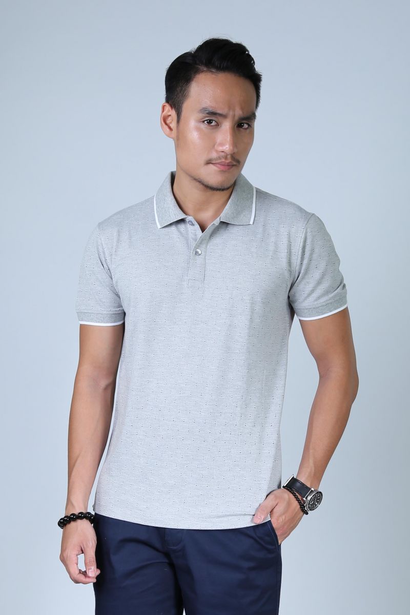 Áo Polo nam Novelty Regular fit Bamboo màu xám nhạt họa tiết NATMINMT3R180049N