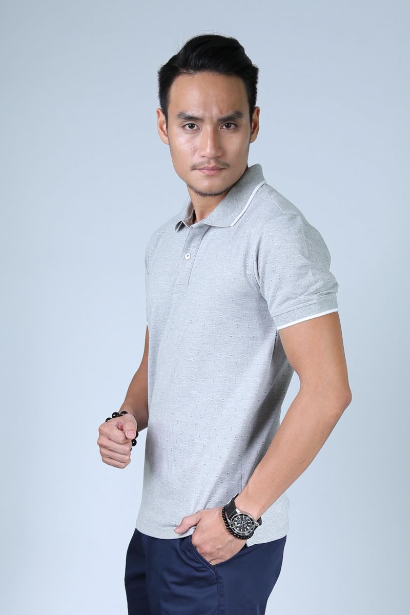 Áo Polo nam Novelty Regular fit Bamboo màu xám nhạt họa tiết NATMINMT3R180049N