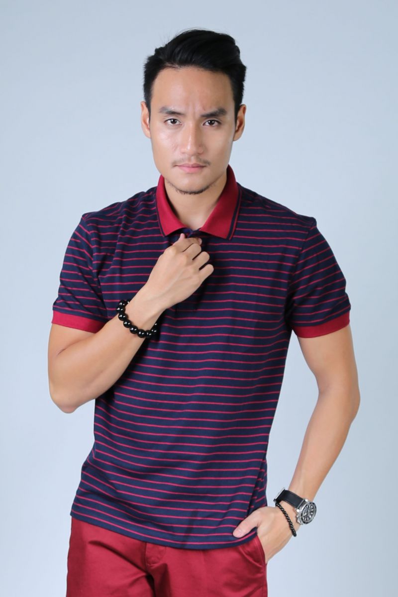 Áo Polo nam Novelty Regular fit xanh sọc đỏ NATMSNMCSR180033N