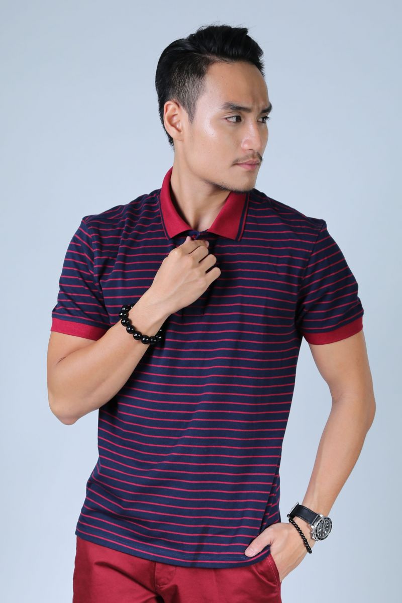 Áo Polo nam Novelty Regular fit xanh sọc đỏ NATMSNMCSR180033N