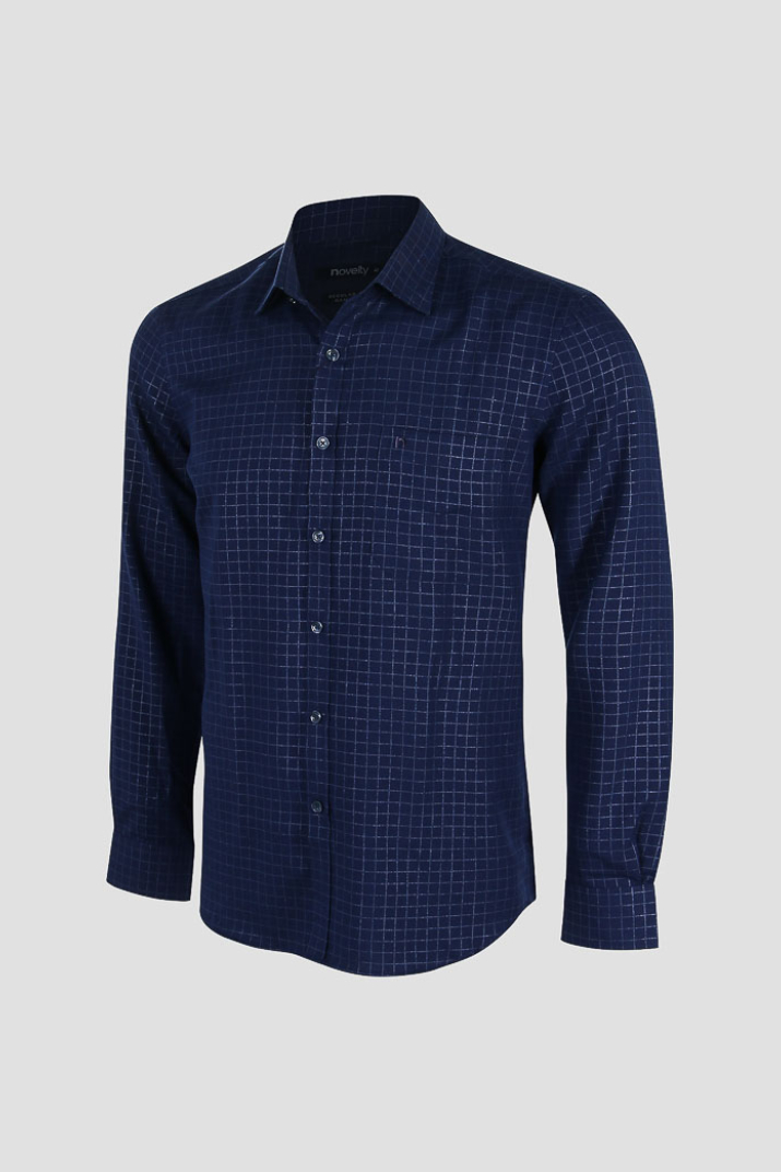 Áo Sơ mi nam dài tay NOVELTY xanh navy caro NSMMINMBPR190981D