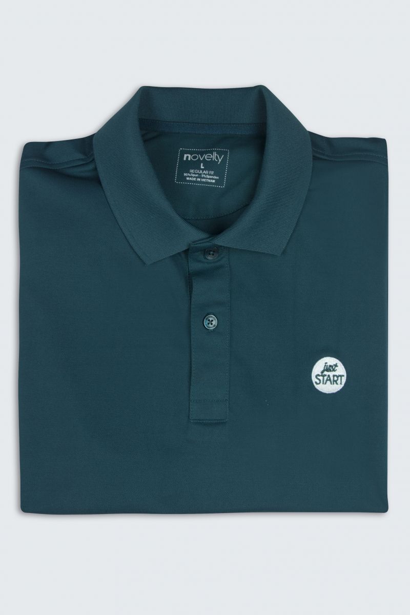 Áo thun Polo nam Novelty thêu họa tiết màu xanh cổ vịt NATMMDMPSR200021N