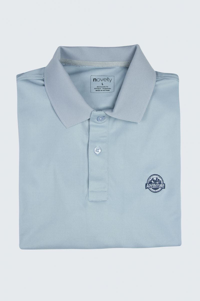 Áo thun Polo nam Novelty thêu họa tiết màu xám nhạt NATMMNMPSR200022N
