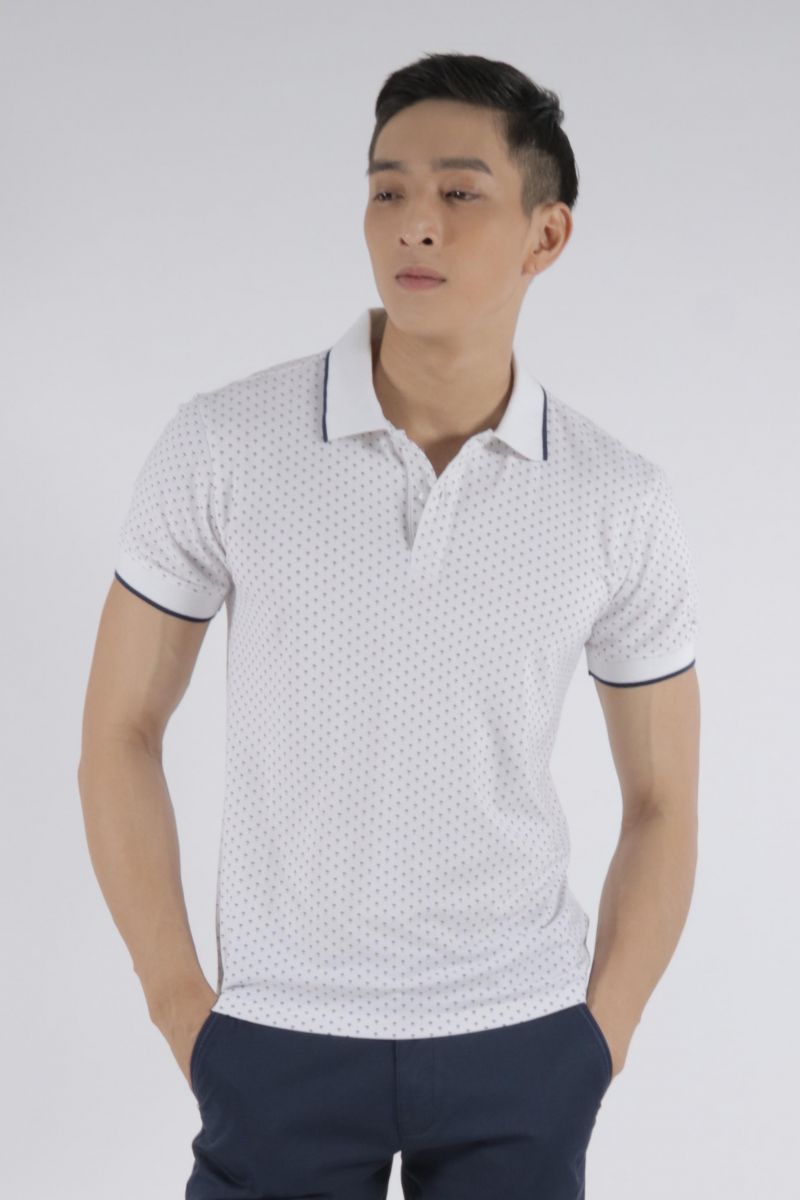 Áo Polo nam Novelty màu trắng họa tiết NATMINMT3R180050N