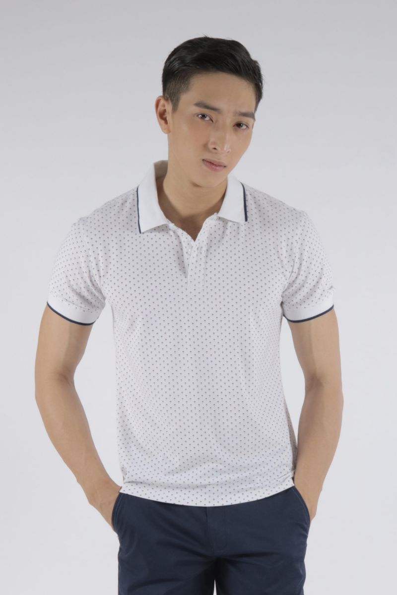 Áo Polo nam Novelty màu trắng họa tiết NATMINMT3R180050N