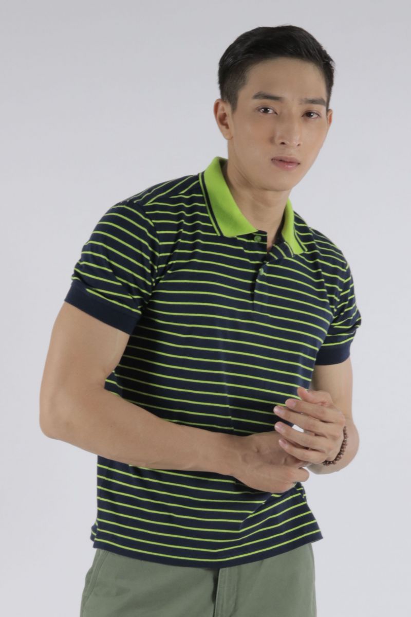 Áo Polo nam Novelty xanh sọc xanh lá NATMSNMCSR180035N