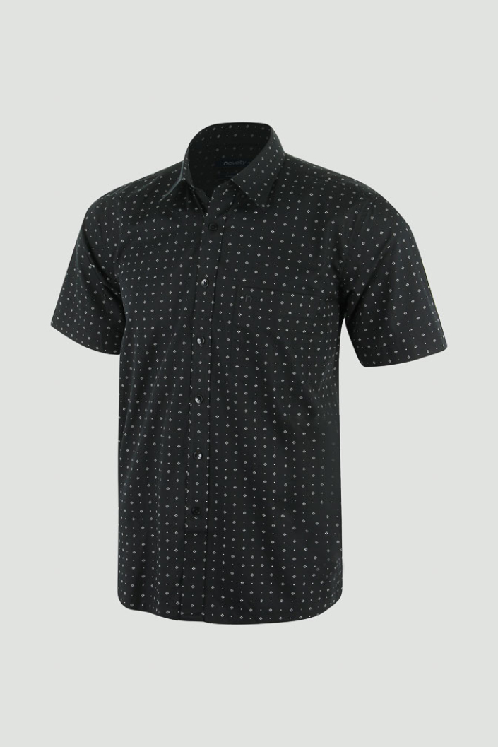 Áo sơ mi ngắn tay nam Novelty Casual màu đen họa tiết trắng NSMMINMCVB181331N