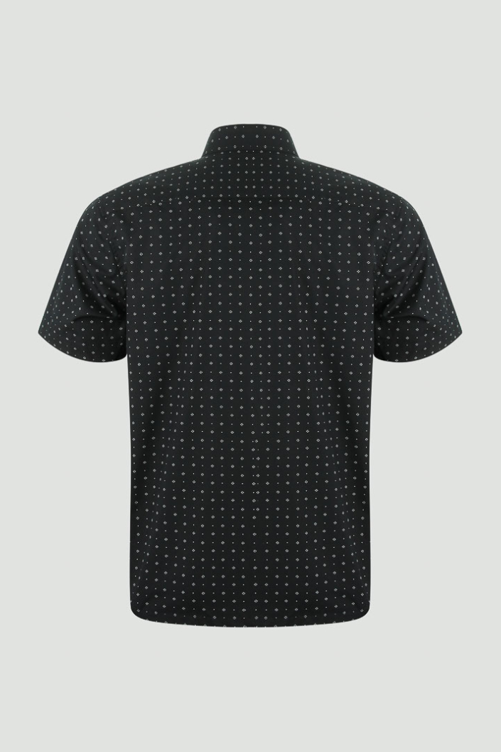 Áo sơ mi ngắn tay nam Novelty Casual màu đen họa tiết trắng NSMMINMCVB181331N