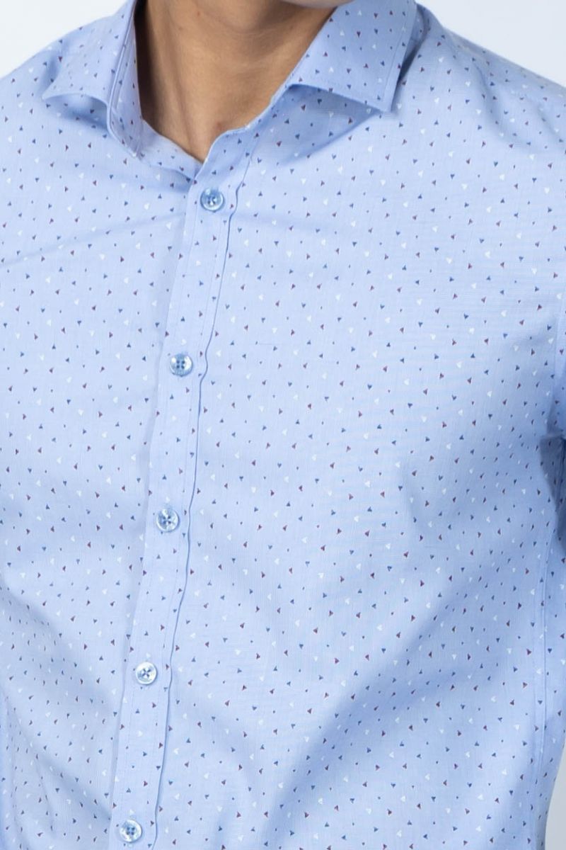 Áo sơ mi dài tay xanh nhạt họa tiết tam giác NSMMINMSCR190895D