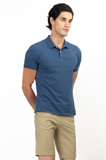 Áo Polo nam Novelty Regular fit trơn màu xanh ve chai NATMMDMCSR191159N