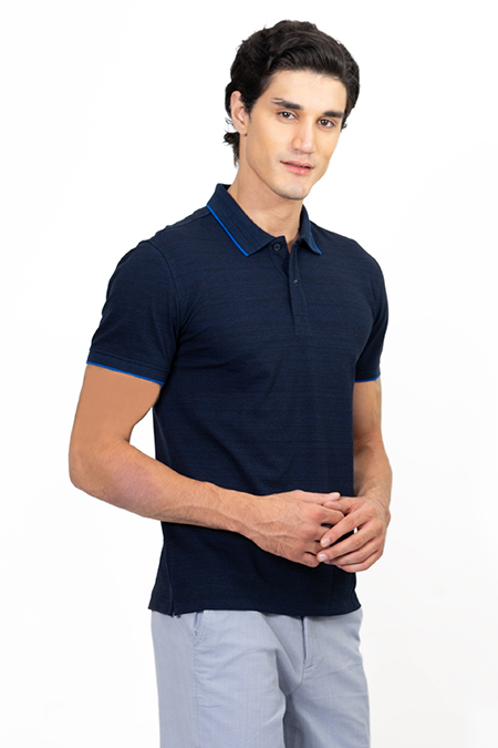 Áo Polo nam Novelty Regular fit melange màu xanh đen NATMMDMCSR191194N