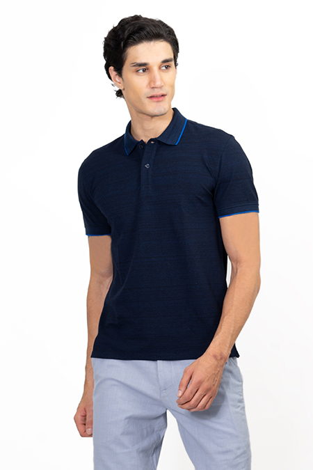 Áo Polo nam Novelty Regular fit melange màu xanh đen NATMMDMCSR191194N