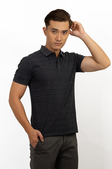 Áo Polo nam Novelty Regular fit melange màu đen NATMMDMCSR191195N