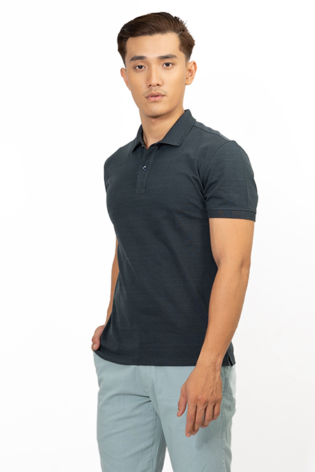 Áo Polo nam Novelty Regular fit melange màu đen rêu NATMMDMCSR191196N