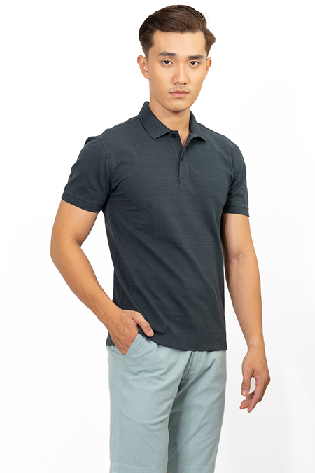 Áo Polo nam Novelty Regular fit melange màu đen rêu NATMMDMCSR191196N