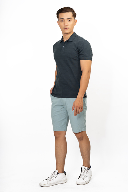 Áo Polo nam Novelty Regular fit melange màu đen rêu NATMMDMCSR191196N