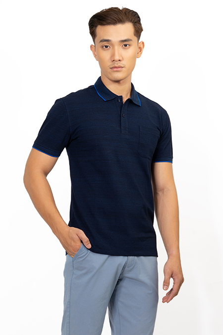 Áo Polo nam Novelty Regular fit melange màu xanh đen NATMMDMCSR191199N