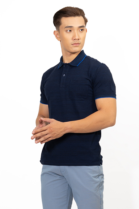 Áo Polo nam Novelty Regular fit melange màu xanh đen NATMMDMCSR191199N