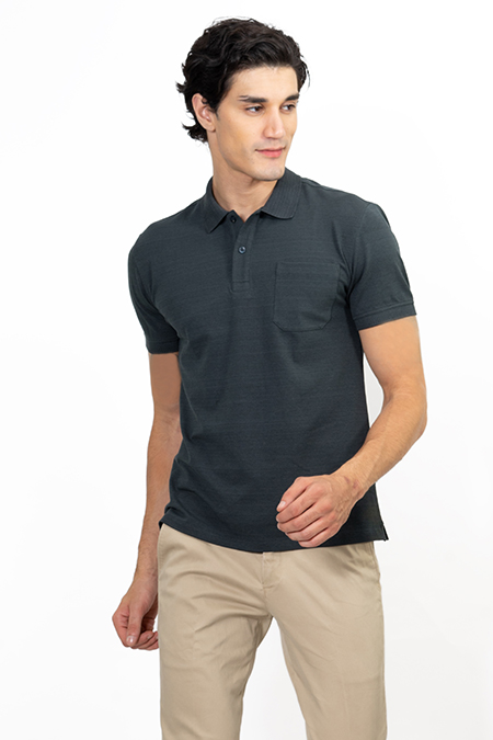 Áo Polo nam Novelty Regular fit melange màu đen rêu NATMMDMCSR191201N